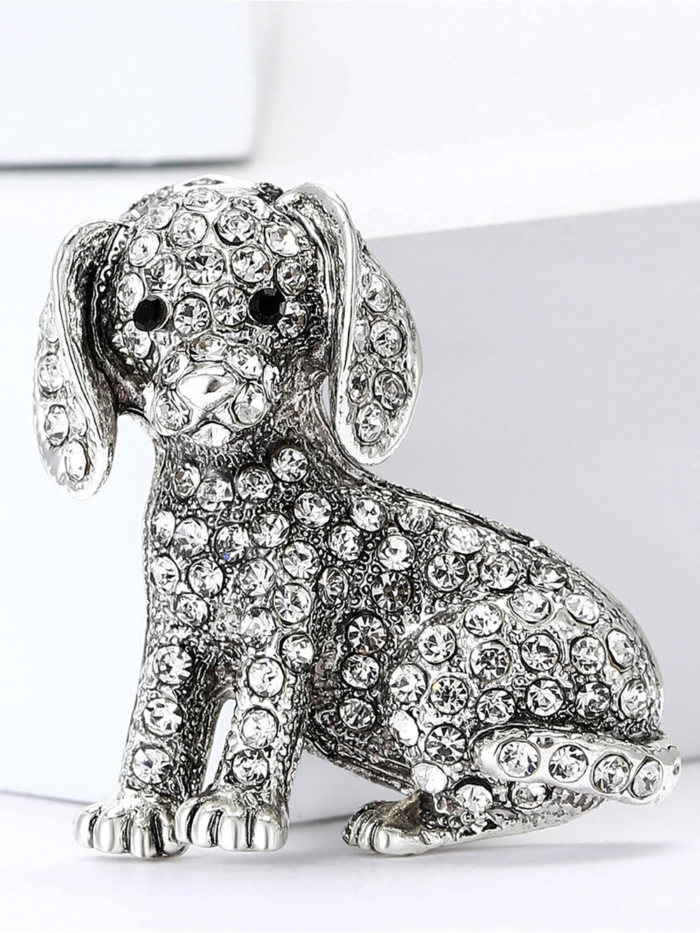 Silver Crystal Puppy Dog Brooch Pin – Rhinestone Dog Lapel Pin